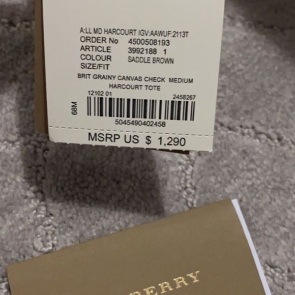 Burberry Brit Grainy Canvas Check Medium Harcourt Multi ( Saddle Brown) Leather - Picture 4 of 6